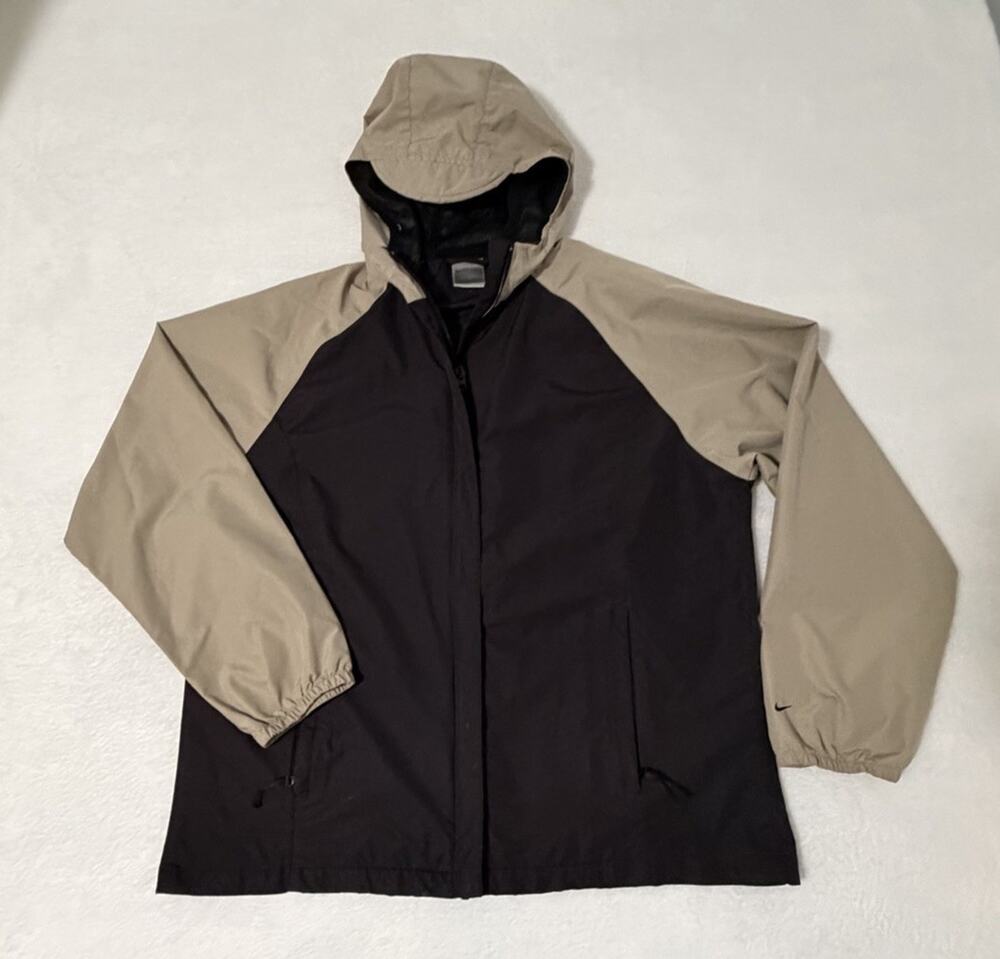 Nike Windbreaker Medium Women’s Jacket Full Zip Hood Pockets Black/Tan